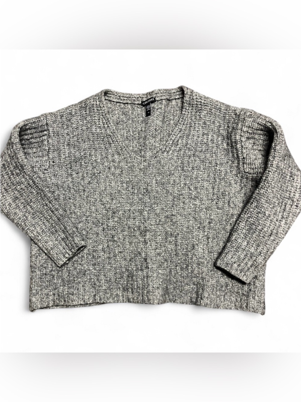 Eileen Fisher Salt & Pepper Organic Cotton Wool Chunky V-Neck Sweater Small